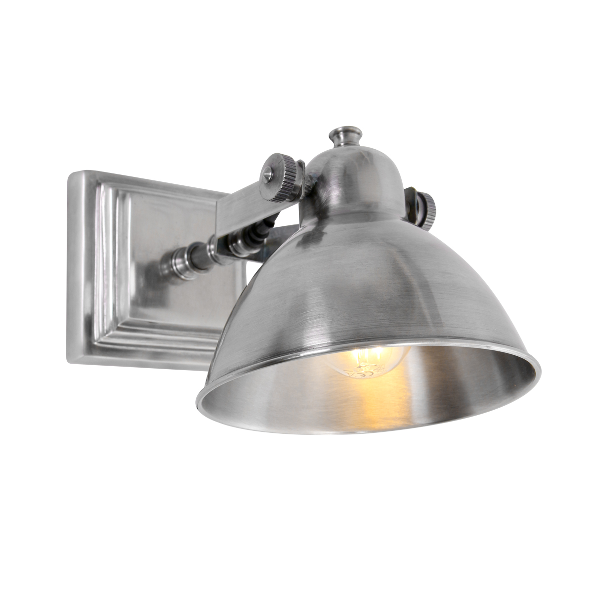 industriële wandlamp uitgevoerd oud zilveren