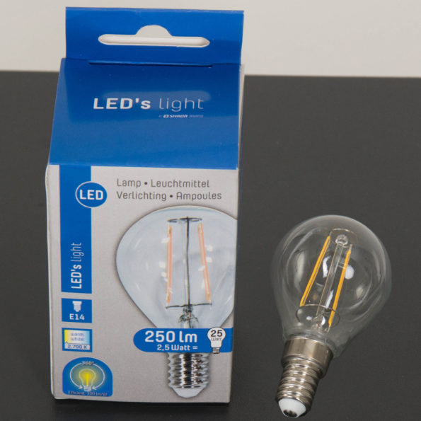 Led-filament, gloeilamp, doosje