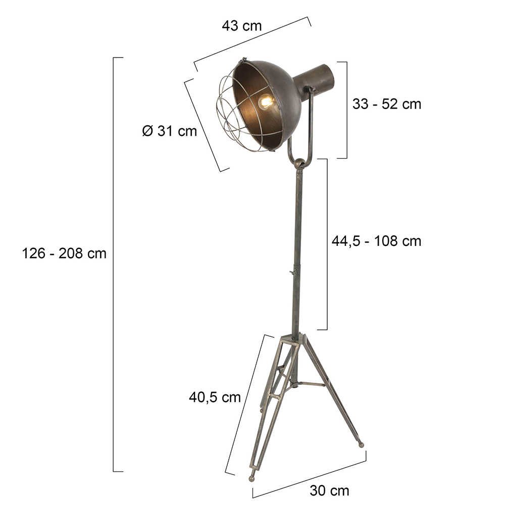 advocaat instructeur dictator Industriële vloerlamp driepotig Londen grijs | Industriele lampen online