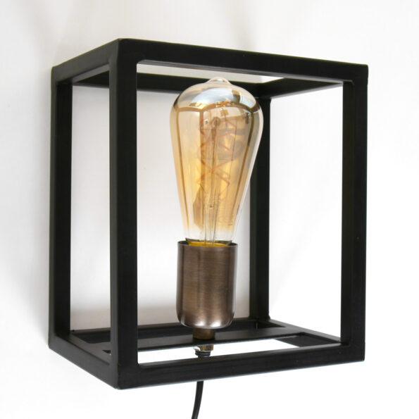 Vierkante wandlamp zwart met verweerd goud vintage Glenny - Afbeelding 2