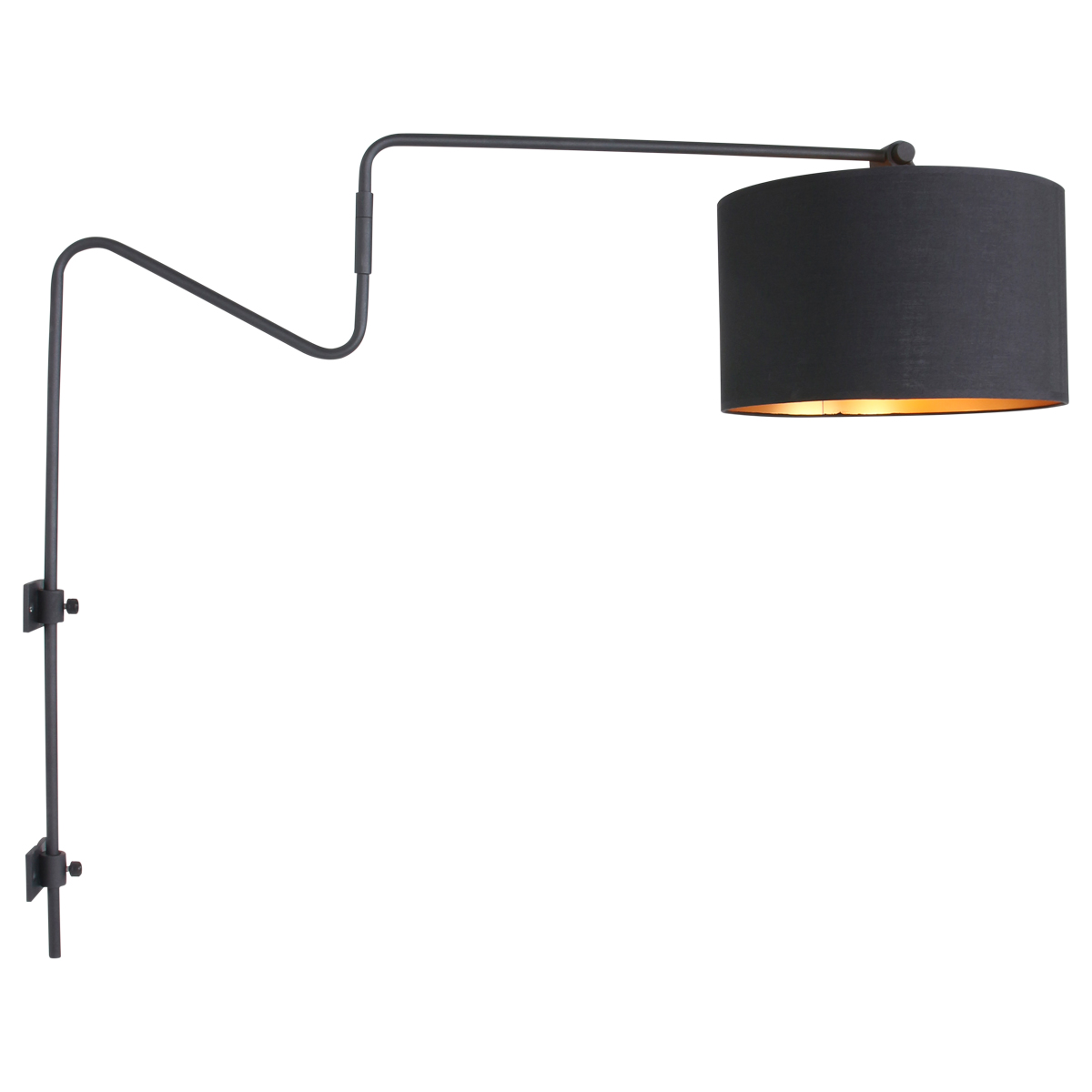 Fonkeling Wrijven logboek Boog wandlamp mat zwart met gouden details modern Linstrøm | Industriele  lampen online