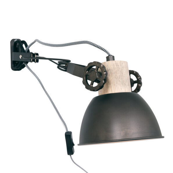 Wandlamp antraciet met hout landelijk Gearwood - Afbeelding 2