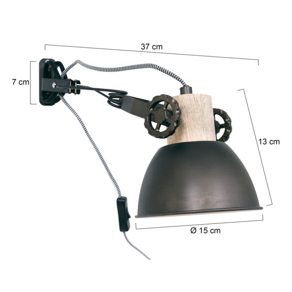 Wandlamp antraciet met hout landelijk Gearwood - Afbeelding 7
