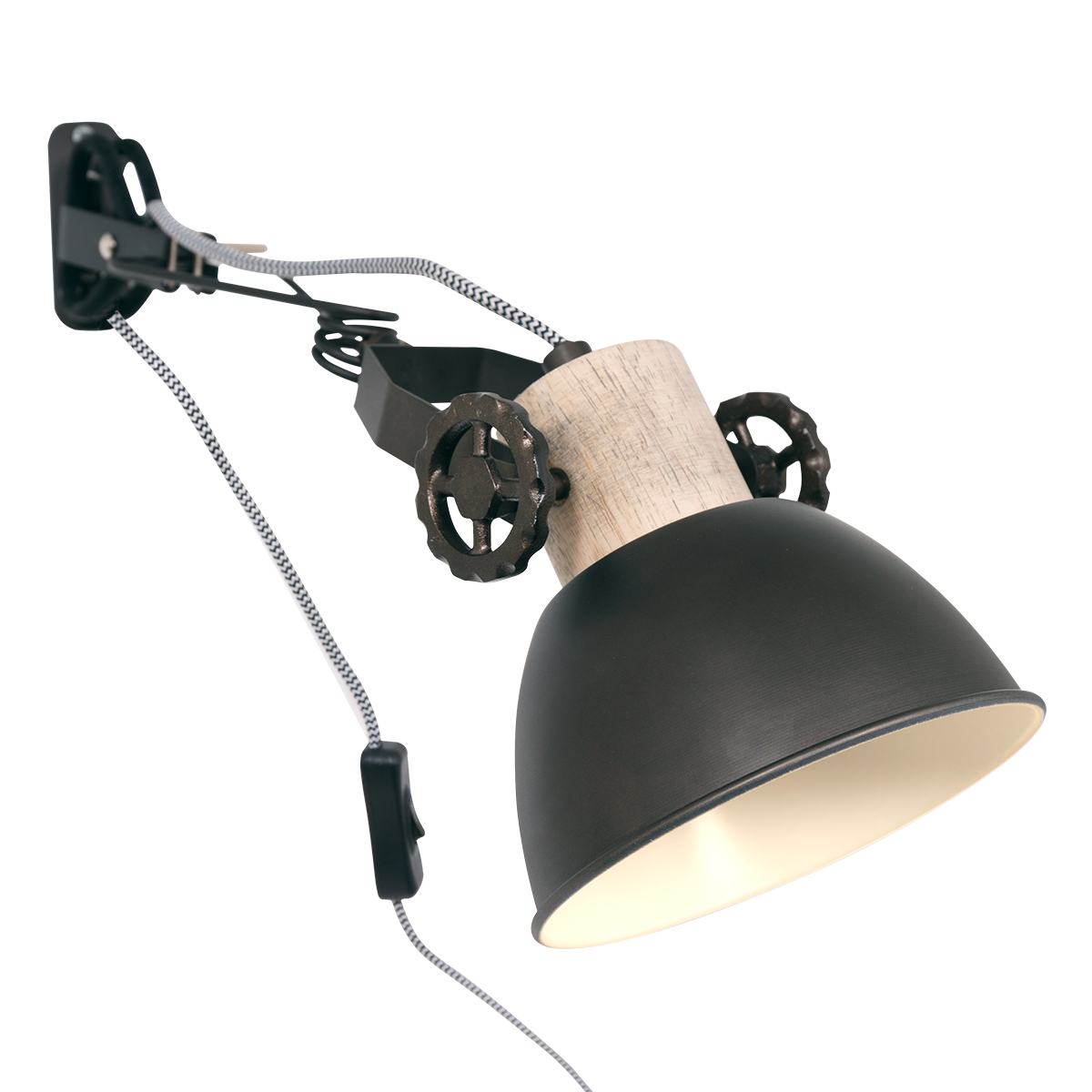 afdeling evolutie ziekenhuis Wandlamp antraciet met hout landelijk Gearwood | Industriele lampen online