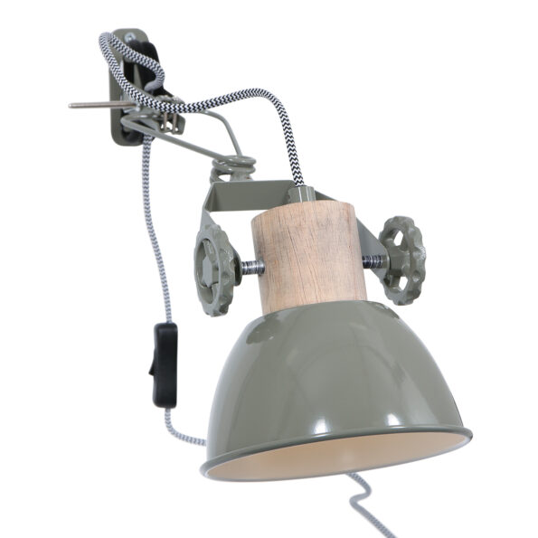 Wandlamp groen met hout industrieel Gearwood