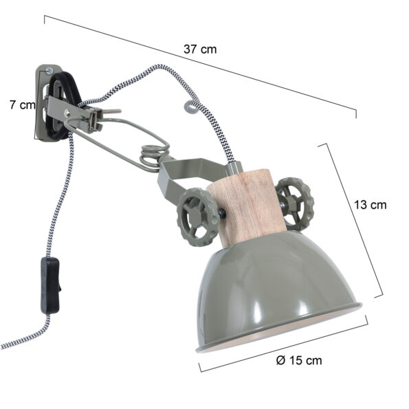 Wandlamp groen met hout industrieel Gearwood - Afbeelding 6