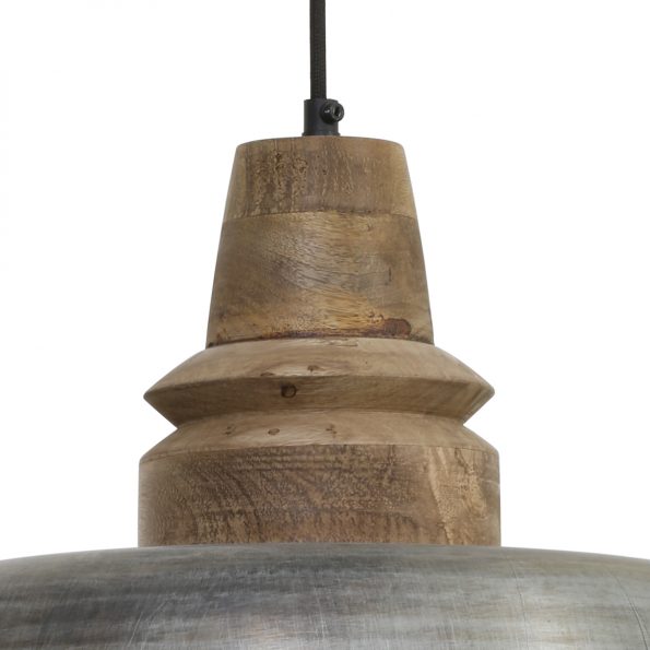 Stoere hanglamp zilveren kap met houten klos Margo - Afbeelding 4