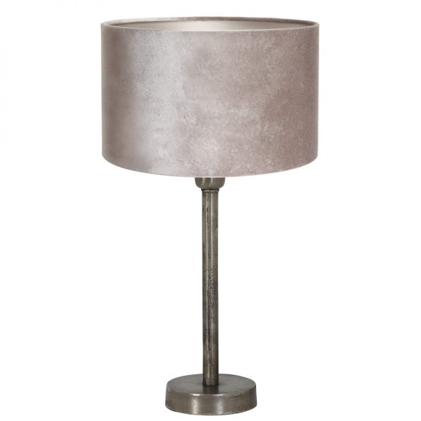 Trendy tafellamp verweerd staal met zilveren velvet kap Undai