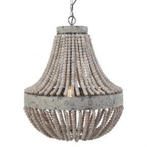 Houten kralen kroonluchter Luna beige-1399W