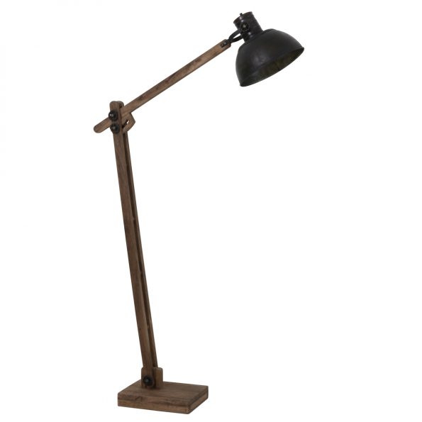 Industriele staande houten vloerlamp Ekerd zwart-2089ZW