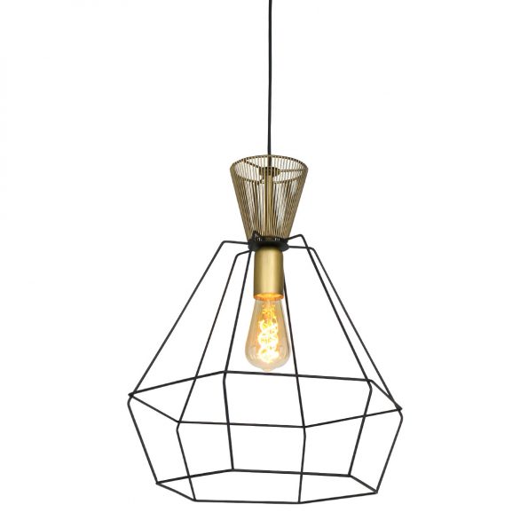 Draad hanglamp kooi Lillehamer zwart en goud-2421ZW