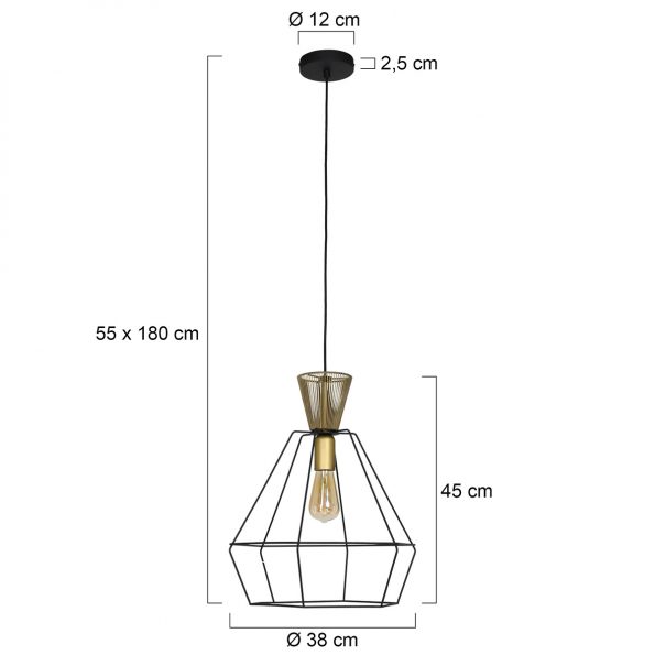 Draad hanglamp kooi Lillehamer zwart en goud - Afbeelding 6