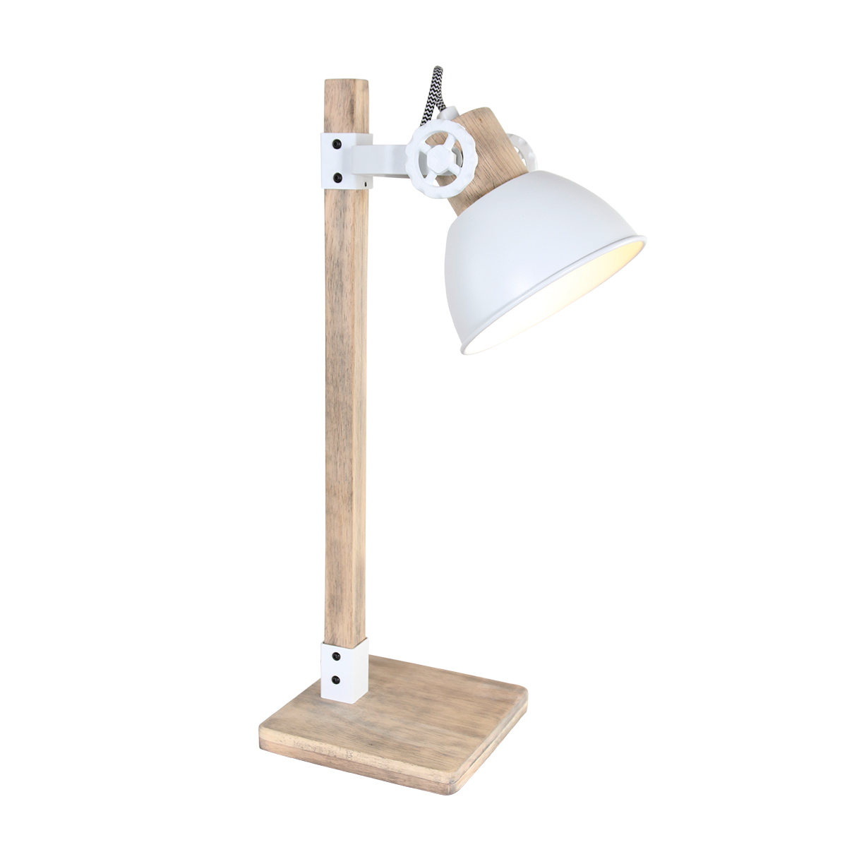 trechter Pretentieloos stap Industriele houten bureaulamp Gearwood wit | Industriele lampen online