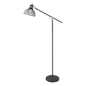 Metalen industriële draad vloerlamp Dunbar zwart-3091ZW
