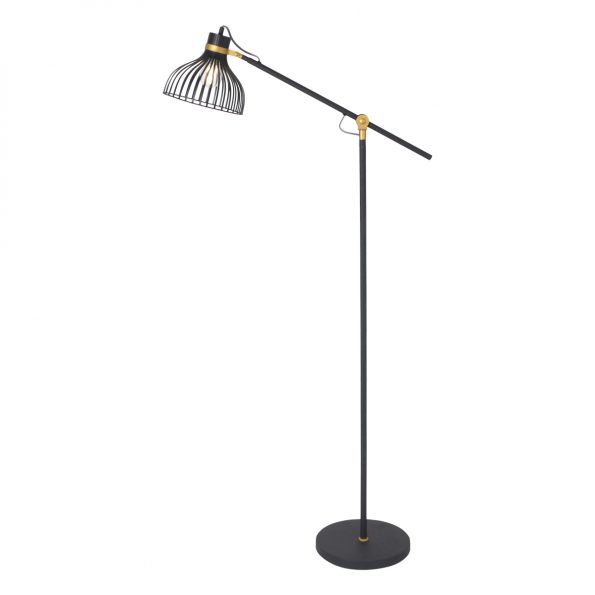 Metalen industriële draad vloerlamp Dunbar zwart-3091ZW