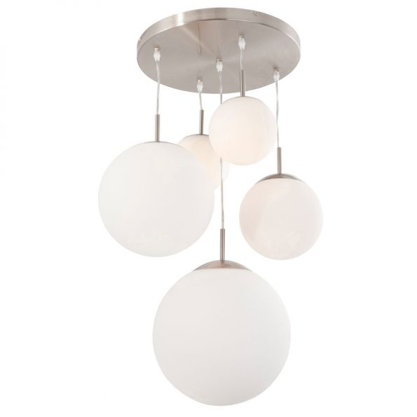 Glazen moderne vijflichts plafondlamp Bollique staal-7376ST