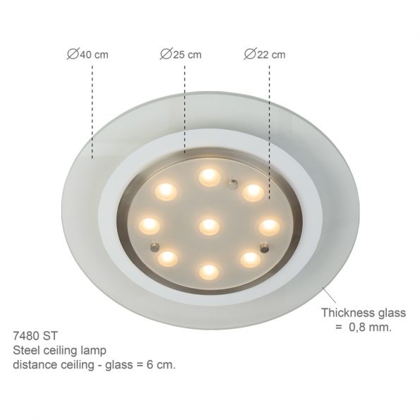 Glazen moderne LED plafondlamp Tocoma staal - Afbeelding 5