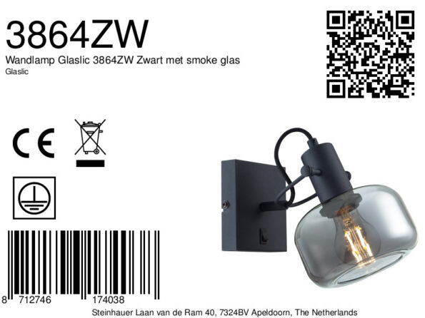 Industriële wandlamp Glaslic zwart - Afbeelding 2