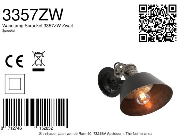 Industriële wandlamp Sprocket zwart - Afbeelding 7
